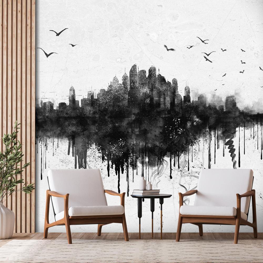 Wall Mural - Big city - abstract city skyline in black watercolour style-Wall Murals-ArtfulPrivacy