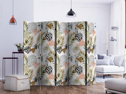 Decorative partition-Room Divider - Tropical Geometry II-Folding Screen Wall Panel by ArtfulPrivacy