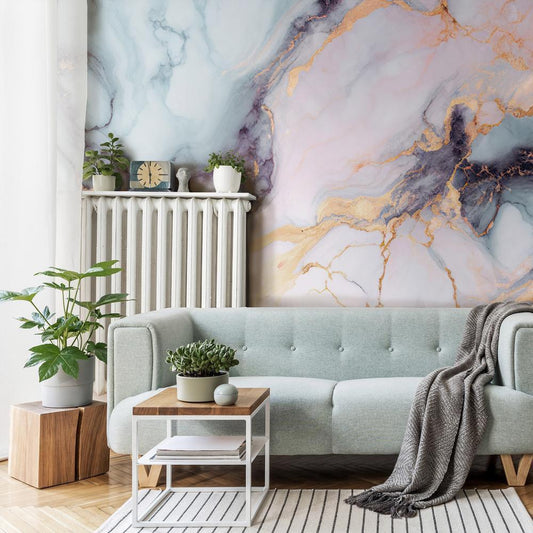 Wall Mural - Pastel Stones - Pink and Blue Marble-based Structures-Wall Murals-ArtfulPrivacy