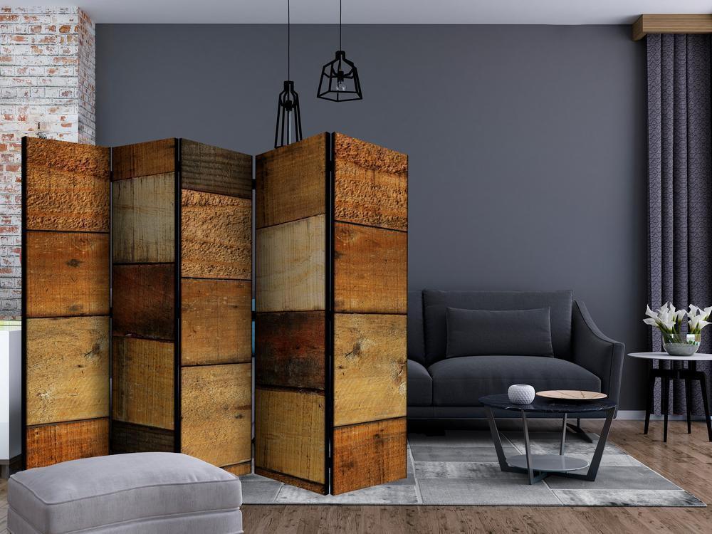 Room Divider - Wooden Textures II- A 5 Panel Folding Screen For Living rooms, bedrooms or home office, decorative folding screen made with wood and canvas