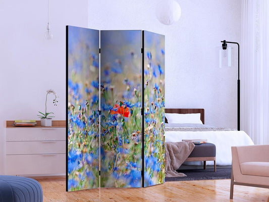 Decorative partition-Room Divider - A sky-colored meadow - cornflowers-Folding Screen Wall Panel by ArtfulPrivacy