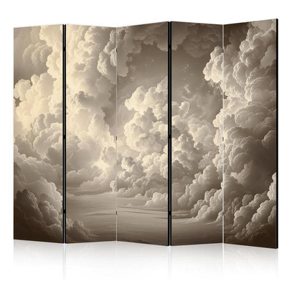 Room Divider - Whisper of Illuminated Clouds: Soft Light Play in the Sky Theater- A 5 Panel Folding Screen For Living rooms, bedrooms or home office, decorative folding screen made with wood and canvas