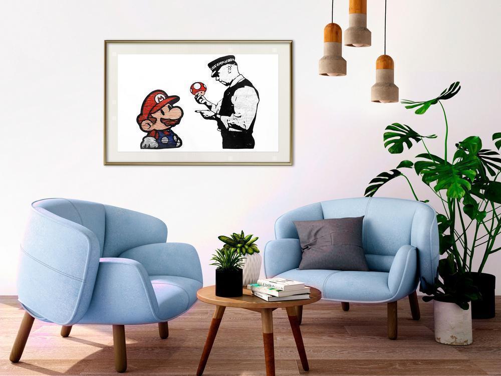 Urban Art Frame - Banksy: Mario and Copper-artwork for wall with acrylic glass protection