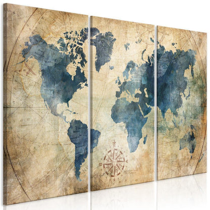 Canvas Print - Retro Map (3 Parts)-ArtfulPrivacy-Wall Art Collection