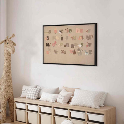 Canvas Print - Alphabet at the Zoo - Joyful Animals and Their Names on a Beige Background