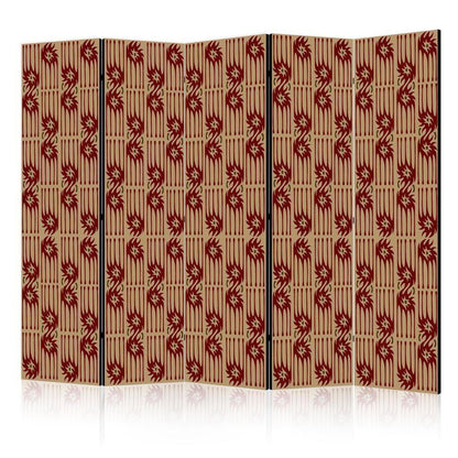 Room Divider - Predatory Features - Red Abstract Shapes Inspired by Tribal- A 5 Panel Folding Screen For Living rooms, bedrooms or home office, decorative folding screen made with wood and canvas