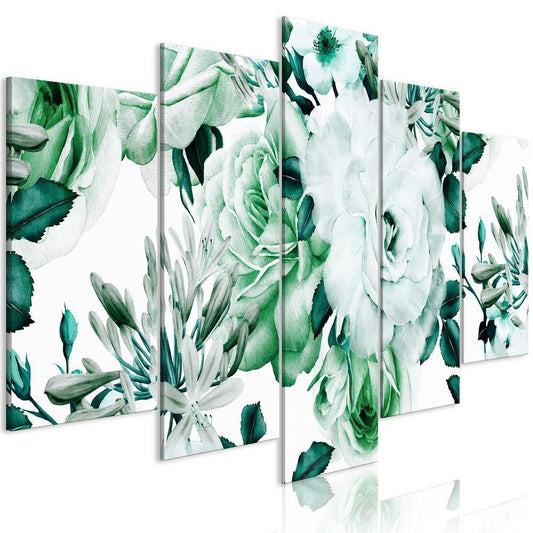 Canvas Print - Rose Composition (5 Parts) Wide Green-ArtfulPrivacy-Wall Art Collection