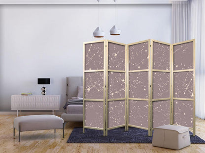 Japanese Room Divider - Night Sky - Artistic Constellations and Stars in Pastel Shades