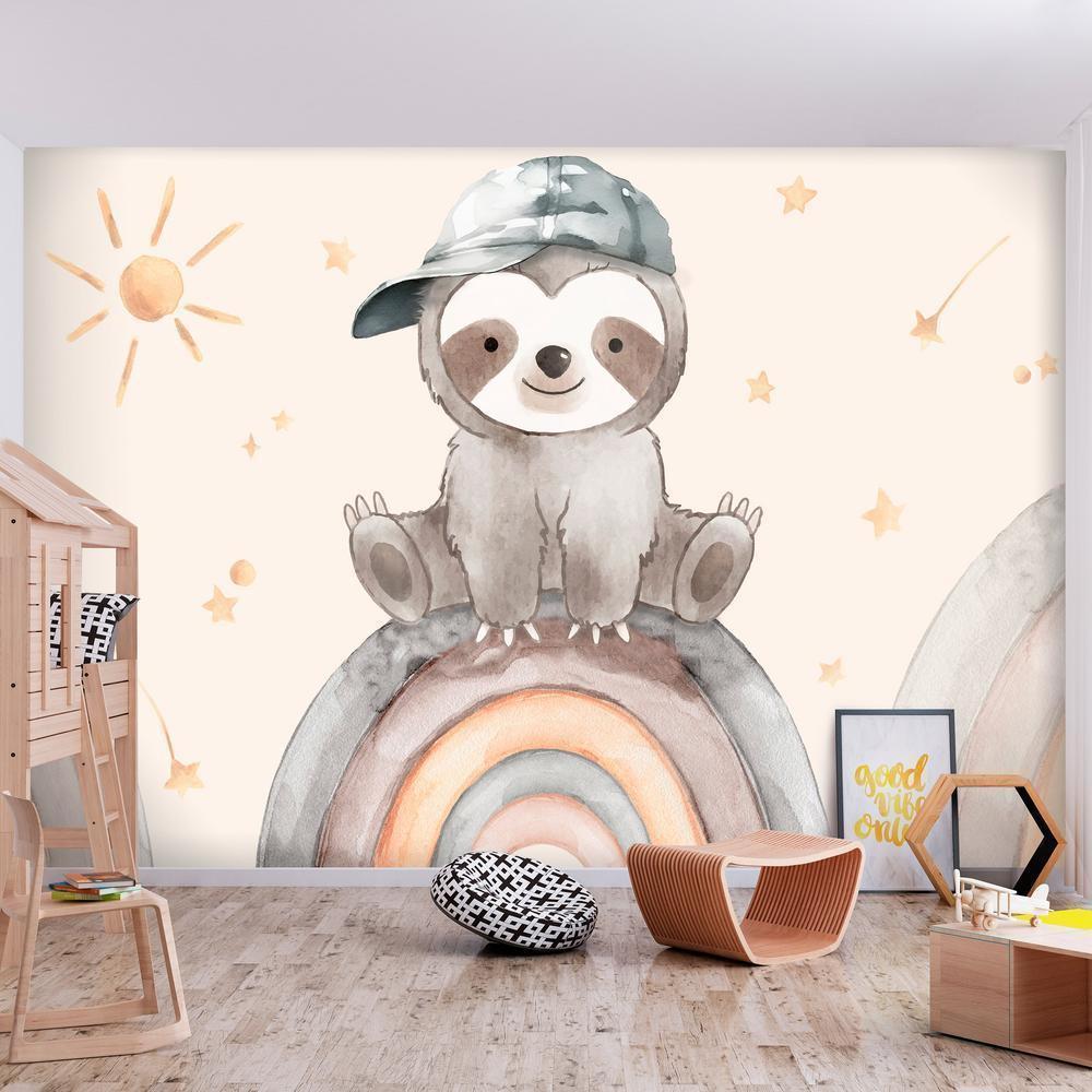 Wall Mural - Little Sloth Among Stars and Rainbows-Wall Murals-ArtfulPrivacy