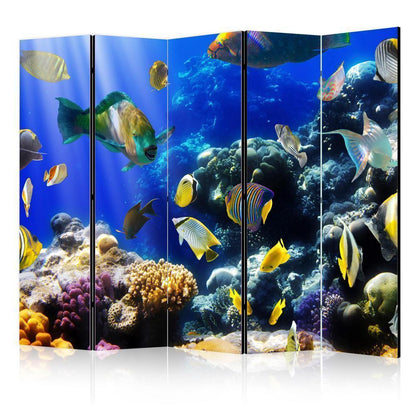 Room Divider - Underwater adventure II- A 5 Panel Folding Screen For Living rooms, bedrooms or home office, decorative folding screen made with wood and canvas