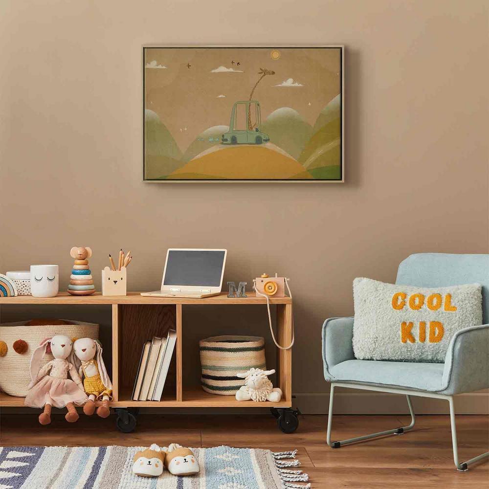 Canvas Print - Dreamy Traveler - A Cheerful Giraffe Driving a Car on a Sunny Day