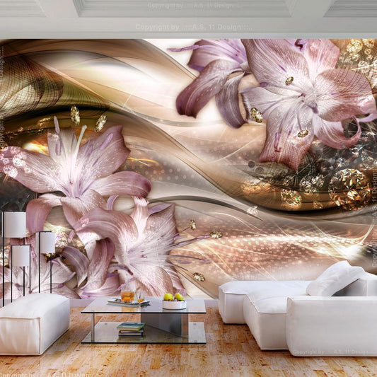Wall Mural - Lilies on the Wave (Brown)-Wall Murals-ArtfulPrivacy
