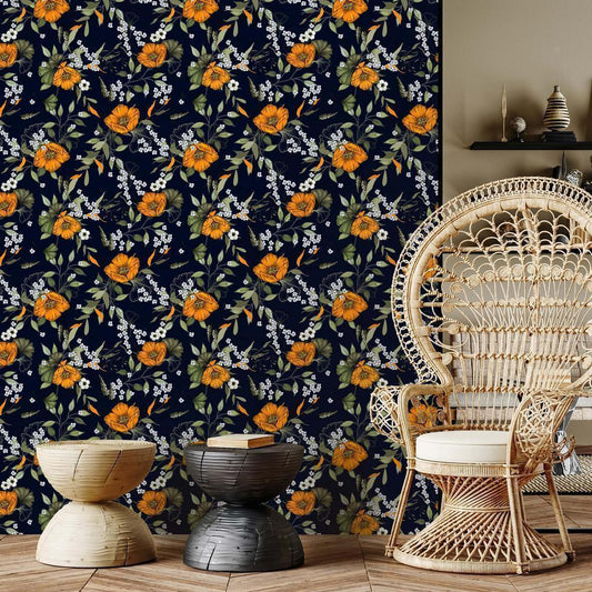 Classic Wallpaper made with non woven fabric - Wallpaper - Orange Bloom - ArtfulPrivacy