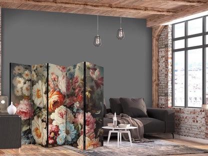 Room Divider - Scent of Nature - Beautiful Garden Flowers in Pastel Colors- A 5 Panel Folding Screen For Living rooms, bedrooms or home office, decorative folding screen made with wood and canvas