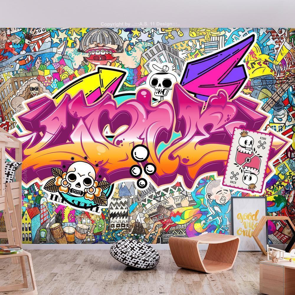 Wall Mural - Street art - abstract urban colour graffiti mural with lettering-Wall Murals-ArtfulPrivacy