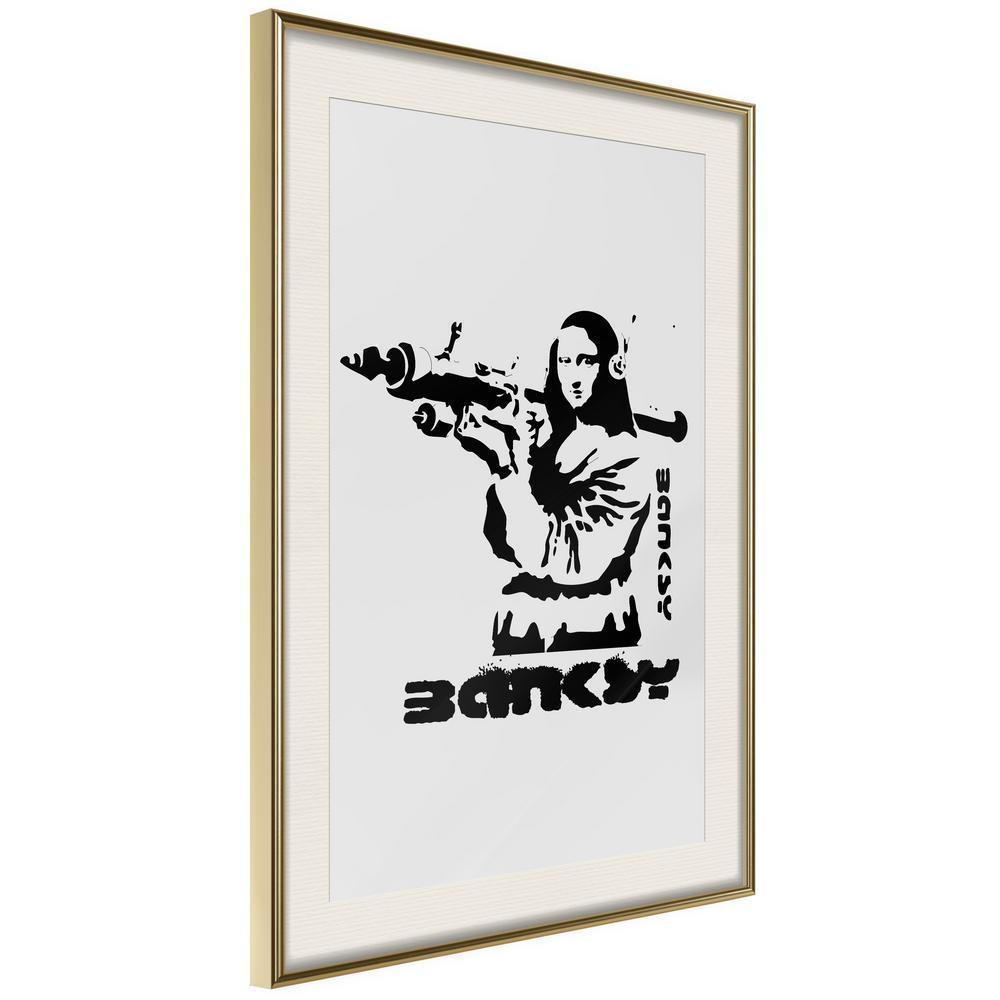 Urban Art Frame - Banksy: Mona Lisa with Bazooka I-artwork for wall with acrylic glass protection