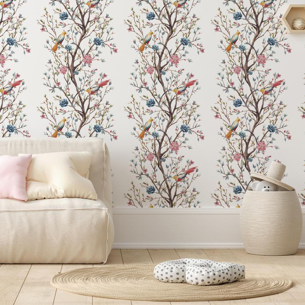Classic Wallpaper made with non woven fabric - Wallpaper - Birds on a Flowering Twig - ArtfulPrivacy