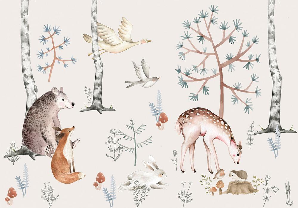 Wall Mural - Forest Land With Animals Painted in Watercolours