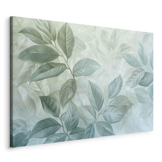 Canvas Print - Large Leaves in Shades of Green-Mint: Botanical Motif