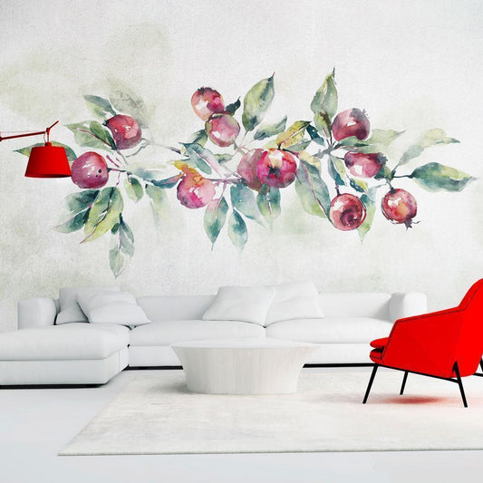 Wall Mural - Apple branch - landscape with a plant and red apples on a white background-Wall Murals-ArtfulPrivacy