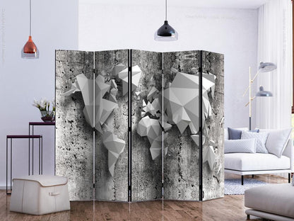 Decorative partition-Room Divider - World Map: Origami II-Folding Screen Wall Panel by ArtfulPrivacy