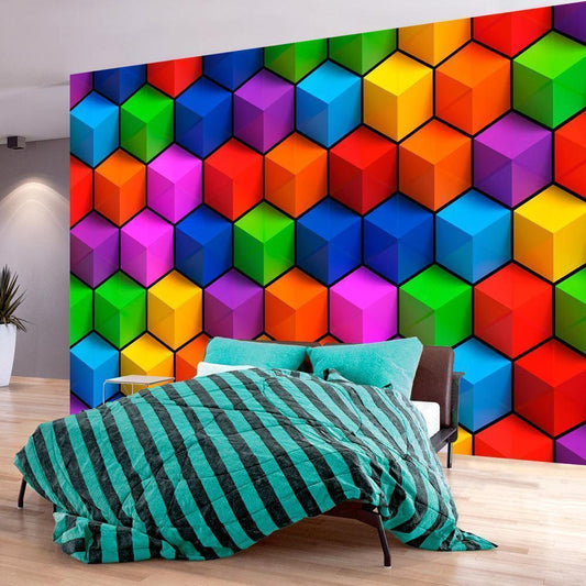 Wall Mural - Colorful Geometric Boxes-Wall Murals-ArtfulPrivacy