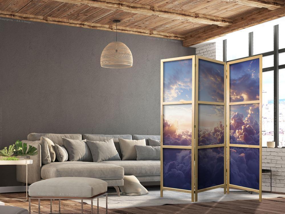 Japanese Room Divider - The Sun in Hiding: The Golden Face of the Sky Over a Cloudy Sea