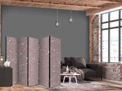 Room Divider - Night Sky - Artistic Constellations and Stars in Pastel Shades- A 5 Panel Folding Screen For Living rooms, bedrooms or home office, decorative folding screen made with wood and canvas