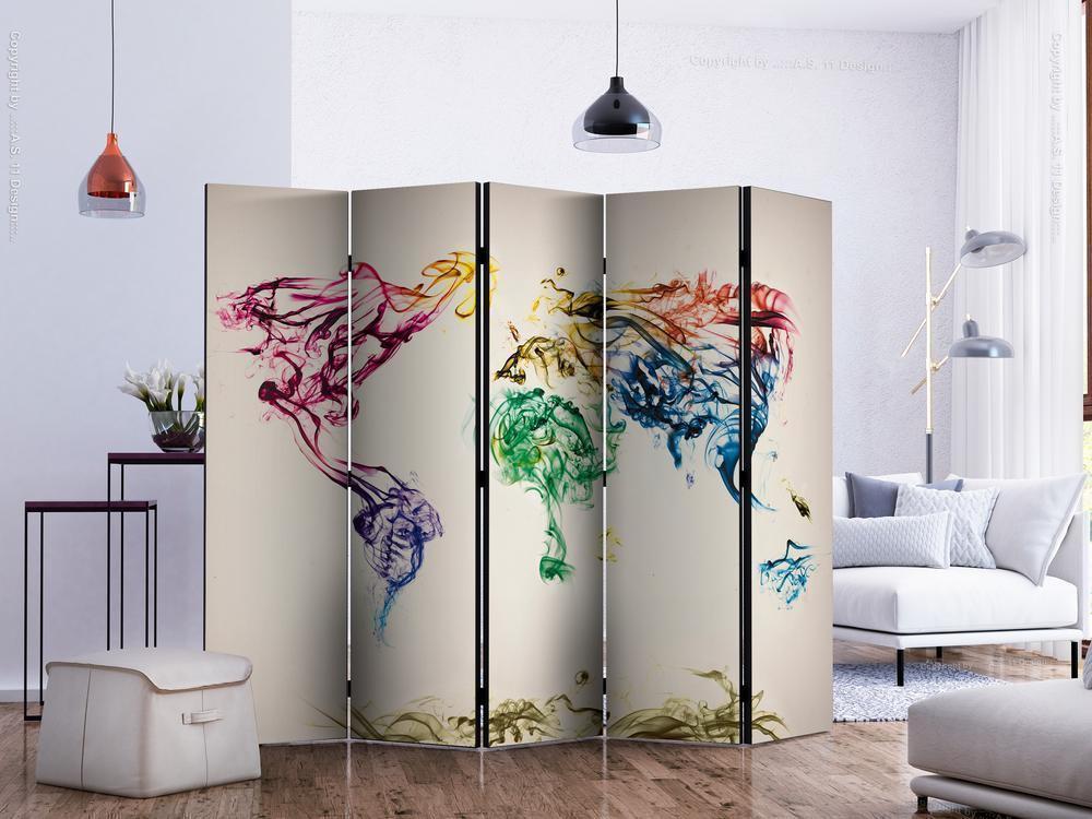 Decorative partition-Room Divider - Dancing smoke trails II-Folding Screen Wall Panel by ArtfulPrivacy