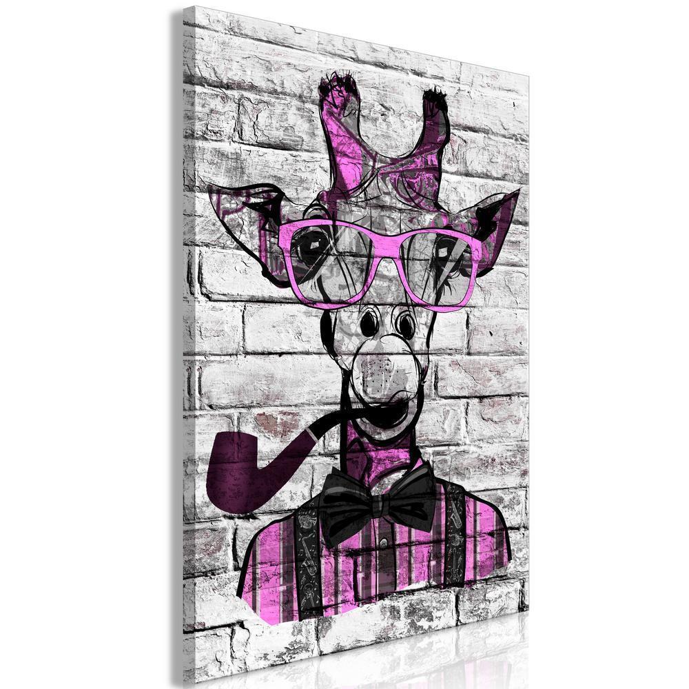 Canvas Print - Giraffe with Pipe (1 Part) Vertical Pink-ArtfulPrivacy-Wall Art Collection