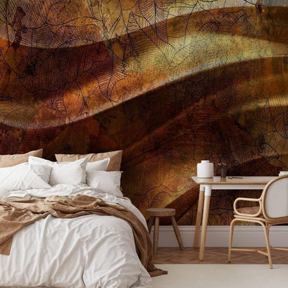 Wall Mural - Liquid gold - abstract wavy composition with leaf patterns