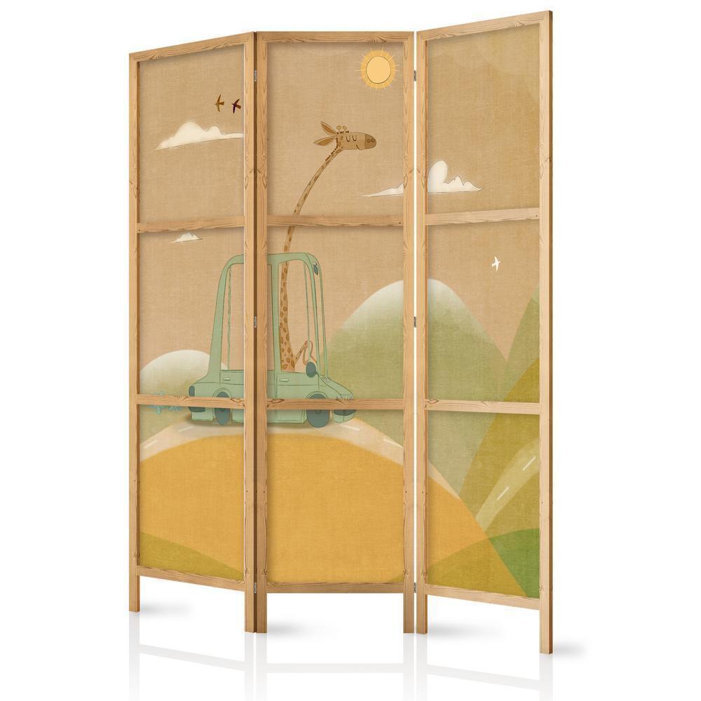 Japanese Room Divider - Dreamy Traveler - Giraffe driving a car on a beautiful sunny day