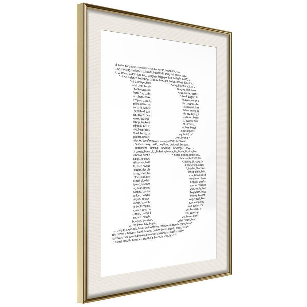 Typography Framed Art Print - Capital B-artwork for wall with acrylic glass protection