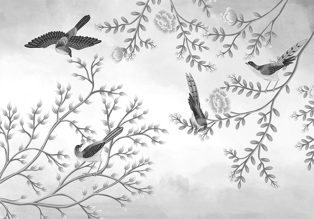 Wall Mural - Birds in the Garden - Third Variant-Wall Murals-ArtfulPrivacy