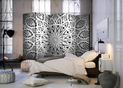 Decorative partition-Room Divider - White Mandala II-Folding Screen Wall Panel by ArtfulPrivacy