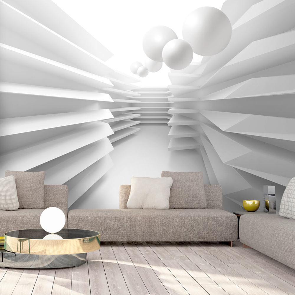 Wall Mural - Modern abstraction - white corridor with space effect and spheres-Wall Murals-ArtfulPrivacy