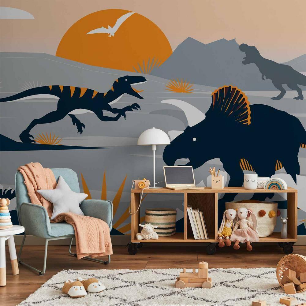 Wall Mural - Last dinosaurs with orange - abstract landscape for a room