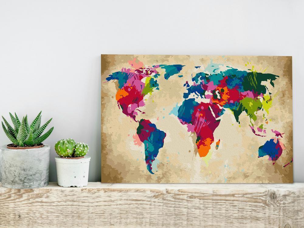 Start learning Painting - Paint By Numbers Kit - World Map (Colourful) - new hobby