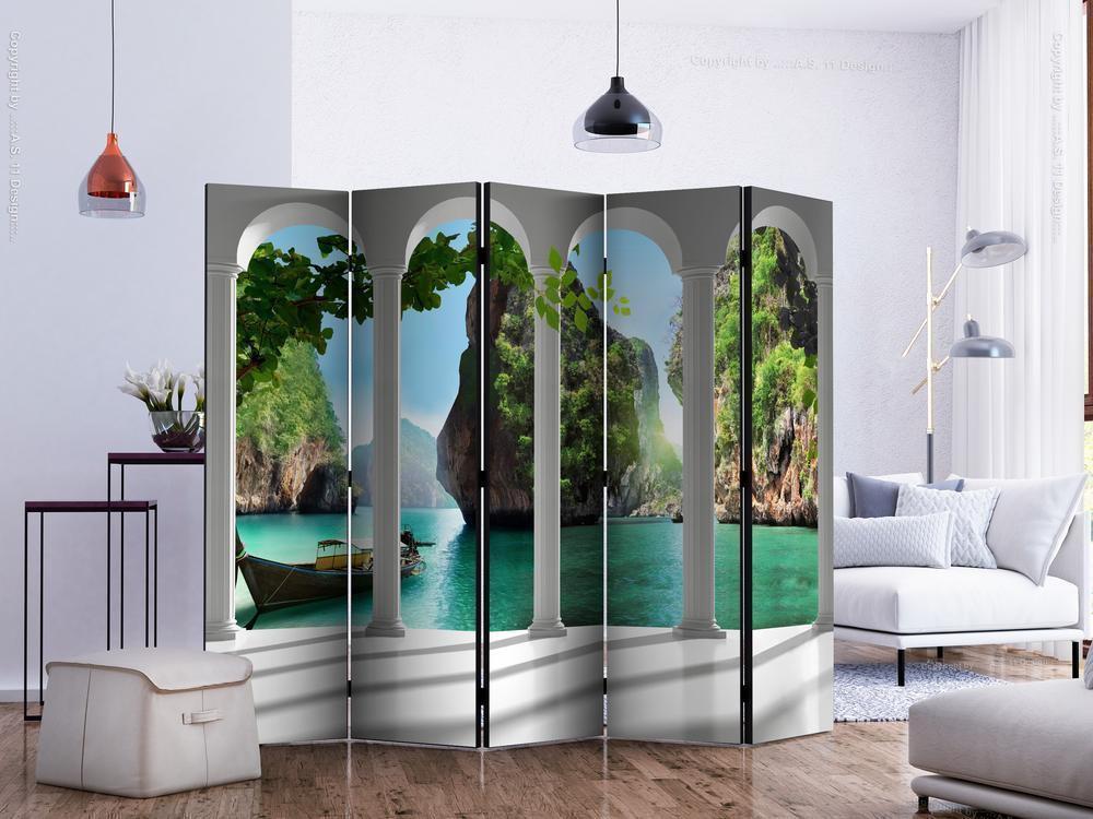 Decorative partition-Room Divider - On the terrace II-Folding Screen Wall Panel by ArtfulPrivacy