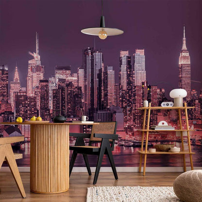 Wall Mural - Purple night over Manhattan - cityscape of New York architecture