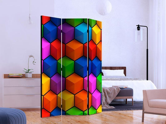 Decorative partition-Room Divider - Colorful Geometric Boxes-Folding Screen Wall Panel by ArtfulPrivacy