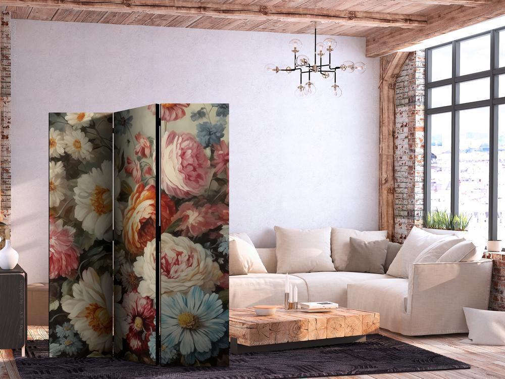 Room Divider - Scent of Nature - Beautiful Garden Flowers in Pastel Colors