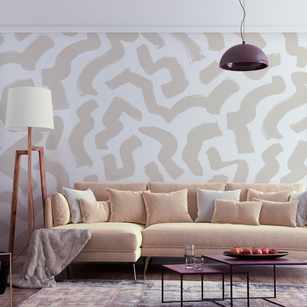 Wall Mural - Abstract composition - beige patterns in shapes on a white background