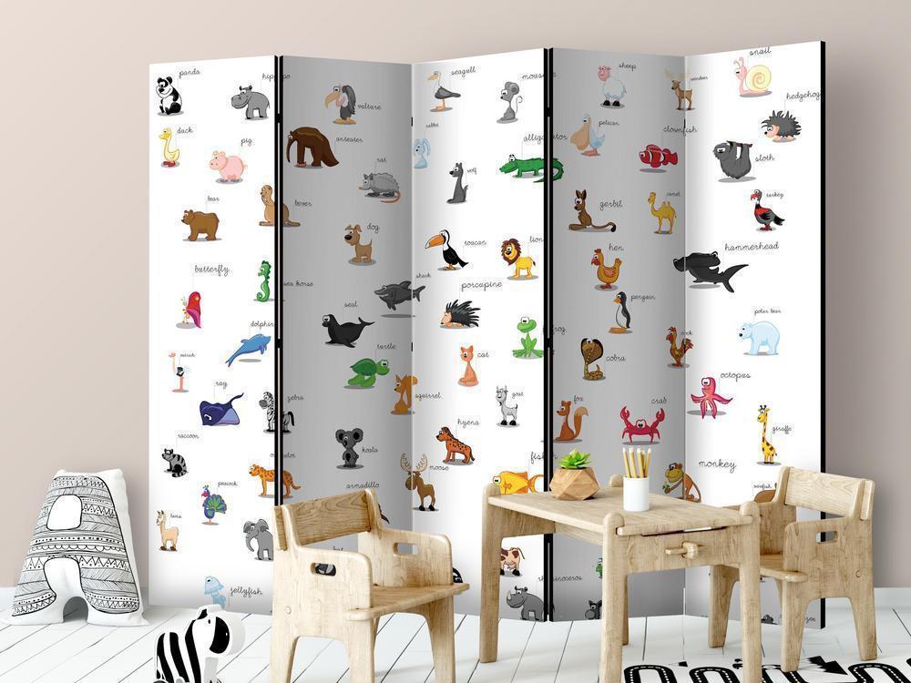 Room Divider - animals (for children) II- A 5 Panel Folding Screen For Living rooms, bedrooms or home office, decorative folding screen made with wood and canvas