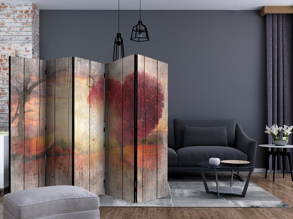 Room Divider - Autumnal Love II- A 5 Panel Folding Screen For Living rooms, bedrooms or home office, decorative folding screen made with wood and canvas