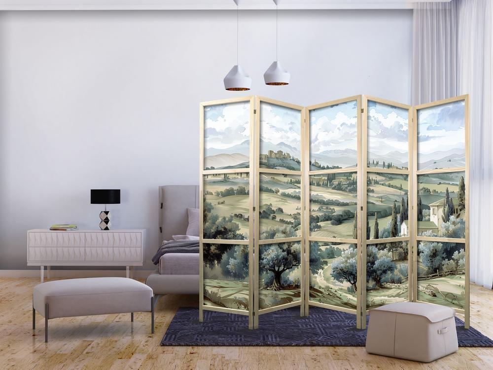 Japanese Room Divider - Landscape with Green Fields and Trees - Tuscan sunny view