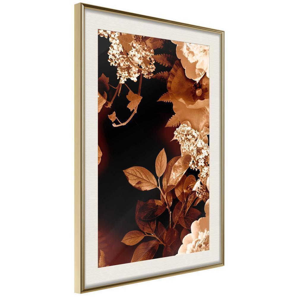 Autumn Framed Poster - Flower Decoration in Sepia-artwork for wall with acrylic glass protection