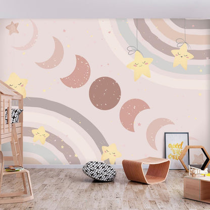 Wall Mural - Phases of the Moon Among Stars and Rainbows