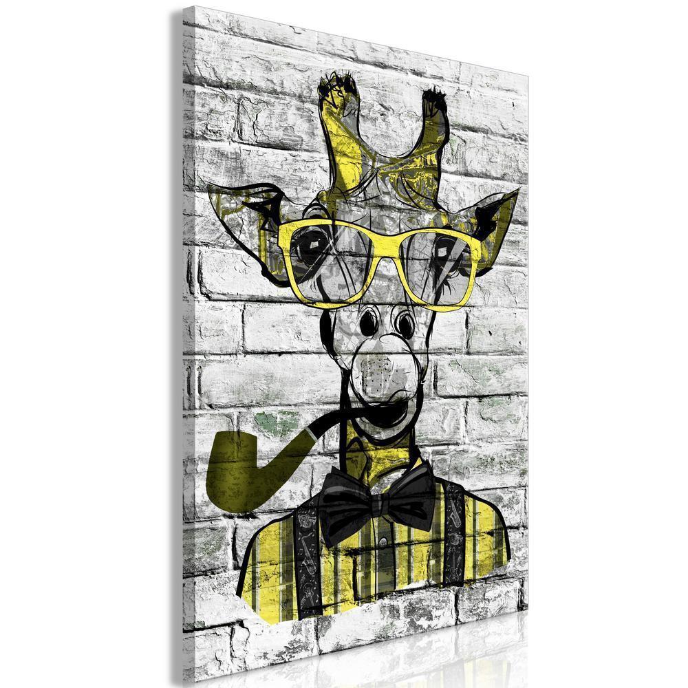 Canvas Print - Giraffe with Pipe (1 Part) Vertical Yellow-ArtfulPrivacy-Wall Art Collection