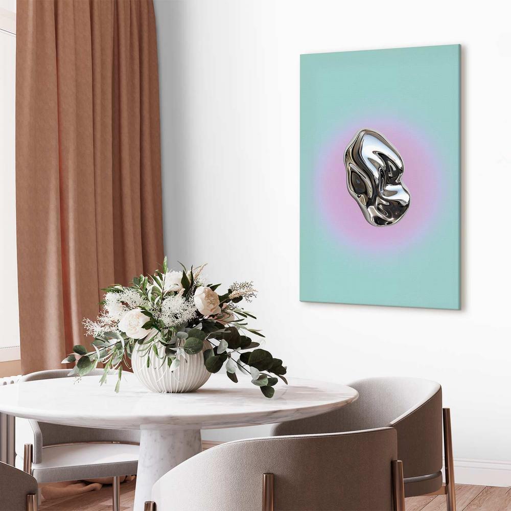 Canvas Print - Metallic Form - Abstract Sculpture on a Mint Background with a Purple Halo